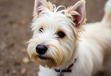 Yorkshire Terrier dog sitting on the green grass in the parkの素材