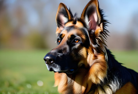 Portrait of a german shepherd dog outdoors in a sunny dayの素材