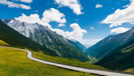 Highway in the mountains of Alps, Switzerland. Panoramic view.の素材