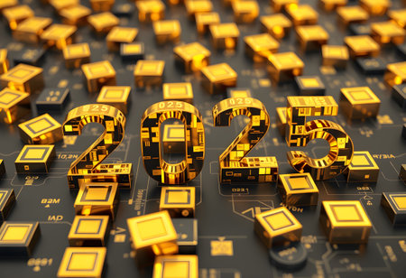Happy New Year 2026. Golden numbers on gold background. 3D illustrationの素材
