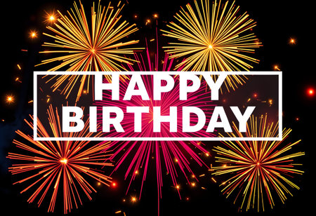 Happy Birthday lettering with sparklers on dark background. 3D renderingの素材