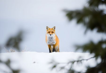 Red fox (Vulpes vulpes) standing in a fieldの素材