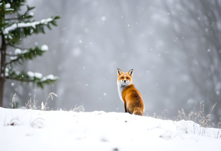 Red fox (Vulpes vulpes) standing in a fieldの素材