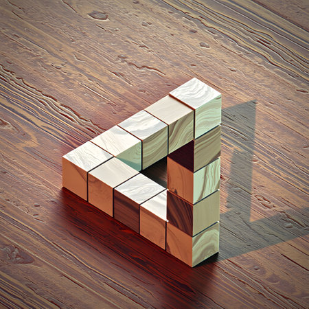 Wooden cubes on a wooden background. 3d render illustration.の素材