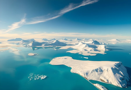 Aerial view of the Icebergs and icebergs in Greenlandの素材