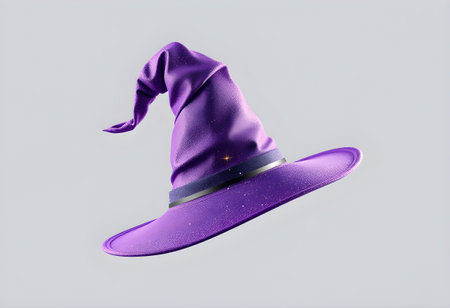 Purple witch's hat on a black background. 3d renderingの素材