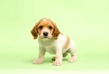 Cute Beagle Puppy Isolated on Green Background. Studio Shotの素材