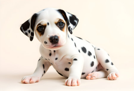 Adorable Dalmatian puppy on white background. Studio shot.の素材