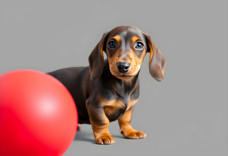 Miniature dachshund dog isolated on white background with clipping pathの素材