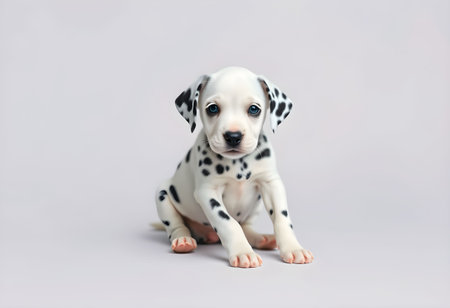 Adorable Dalmatian puppy on white background. Studio shot.の素材