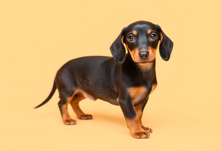 Miniature dachshund dog isolated on white background with clipping pathの素材