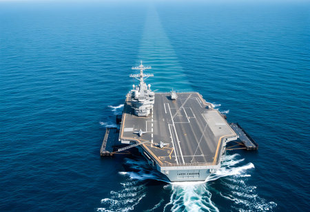 A view of a Battleship on the seaの素材