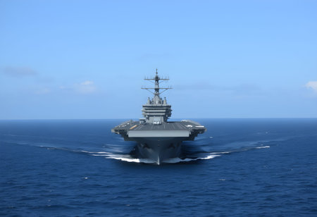 A view of a Battleship on the seaの素材