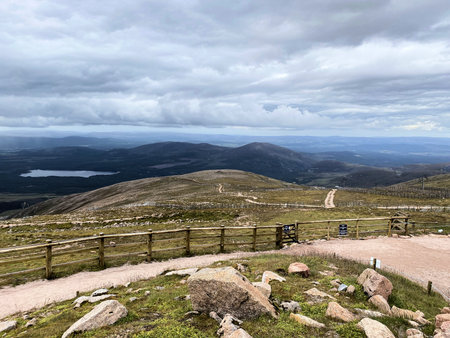 Landscape view of Cairngorms National Park in Scotland on a cloudy dayの写真素材