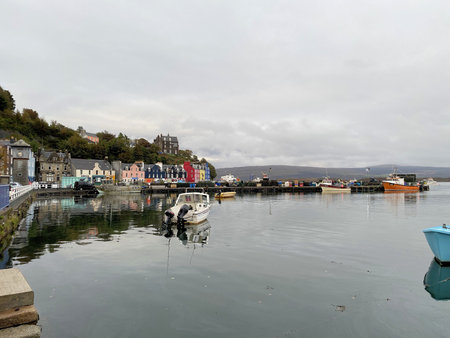 A view of the Town of Tobermory on the Isle of Mull in Scotlandの写真素材