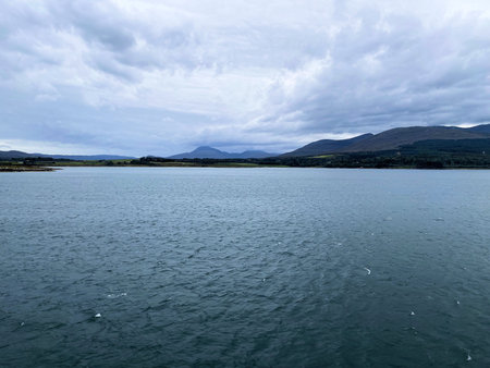 A view of the Isle of Mull in Scotland from a ferryの写真素材