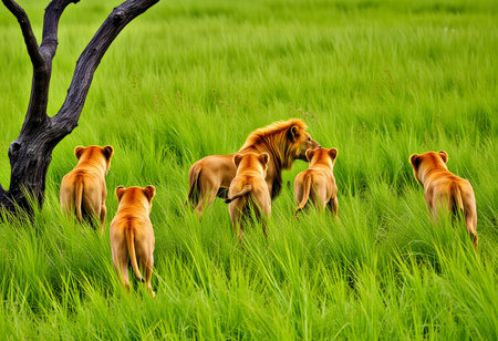 Lion and lioness in the Okavango Delta - Moremi National Park in Botswanaの素材