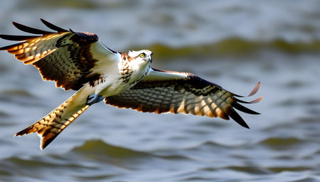 Osprey (Pandion haliaetus) in flight over the waterの素材