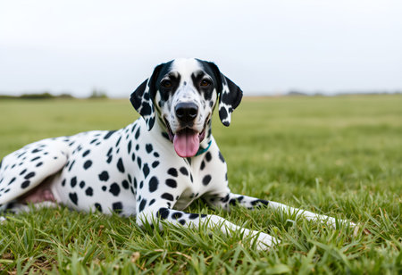 Adorable dalmatian dog outdoors in the nature on a sunny day.の素材