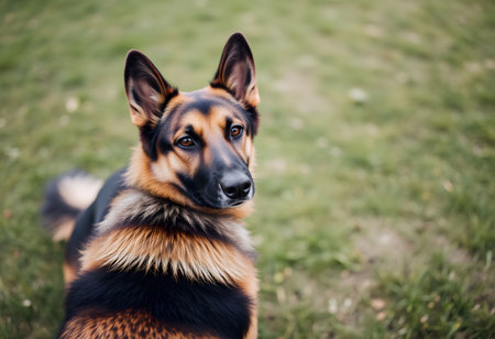 German shepherd dog portrait in a garden. Selective focus on the dogの素材