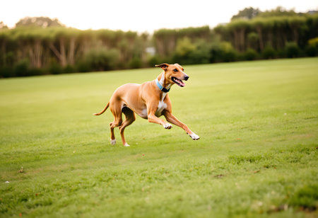 Portrait of a beautiful Italian greyhound dog standing in the gardenの素材