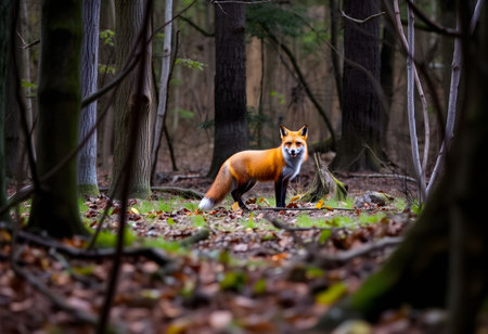 Red fox in the forest. Wild animal in the nature habitat.の素材