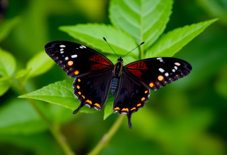 Butterfly on a green leaf in the garden, Thailand.の素材