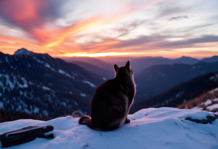 Beautiful cat on the beach at sunset. Selective focus.の素材