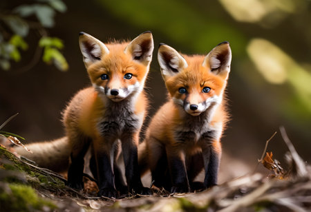 Group of Red Foxes (Vulpes vulpes) in the forestの素材