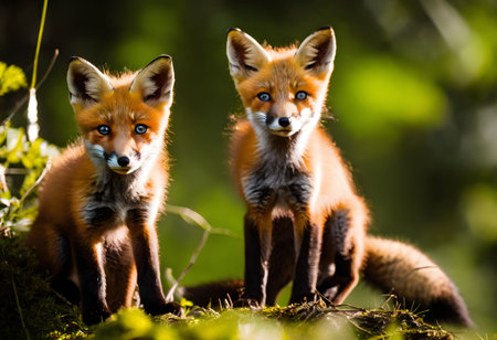 Group of Red Foxes (Vulpes vulpes) in the forestの素材