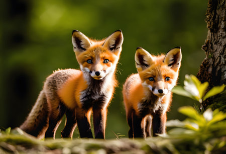 Group of Red Foxes (Vulpes vulpes) in the forestの素材