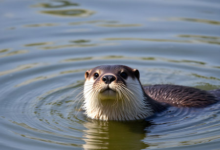 Otter swimming in the water. (Lutra lutra)の素材