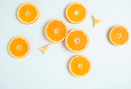 Slices of orange isolated on white background. Top view.の素材