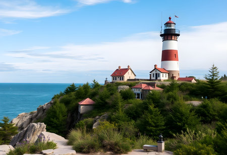 Lighthouse on the island of St. Lawrence, Quebec, Canadaの素材