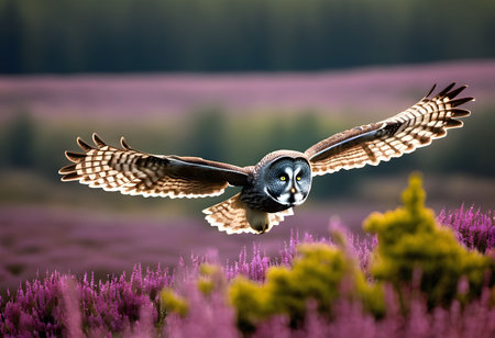 A Great Grey Owl in flightの素材