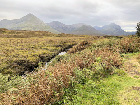 A view of the Scottish Highlands on the Isle of Skye.の写真素材