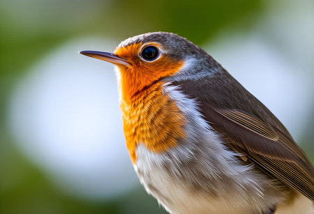 Robin (Erithacus rubecula) perched on a branchの素材