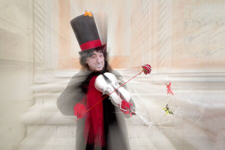 Venice, Italy - February 22, 2017: Single traditional Venetian mask on St. Mark's Square in Venice. Portrait of a man wearing a mask in Venice during the carnival daysのeditorial素材