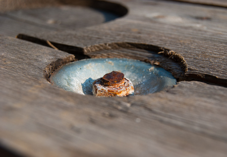 Bolt and nut fixing of woodの写真素材