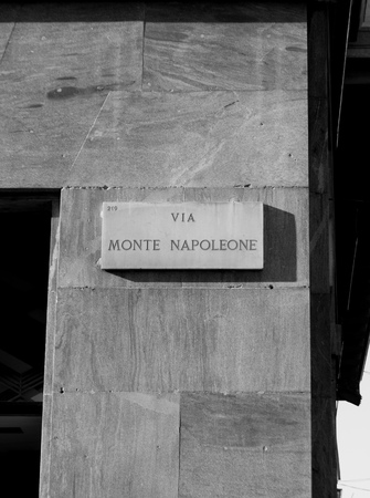 Municipal marble plaque engraved with the writing of Monte Napoleone street in Milan - Italyの写真素材
