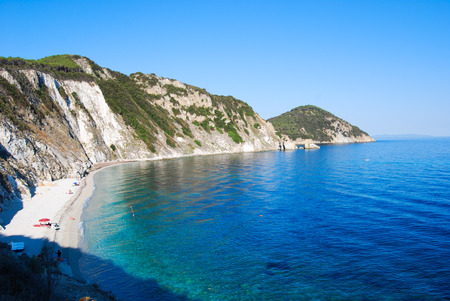 Panorama with reef on Sansone beach - Elba island - Italyの写真素材