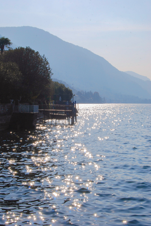 Small docking closed of Montisola island on Iseo Lakeの写真素材