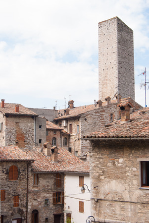 Small part of the medieval town of Gubbio with its historic stone buildingsの写真素材