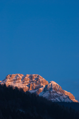 Winter sunrise in the Dolomites from Trentino Alto Adige sideの写真素材