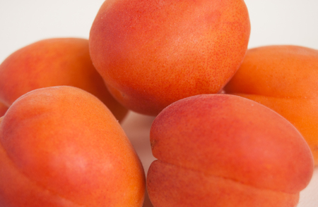 Group of five whole and fresh apricotsの写真素材