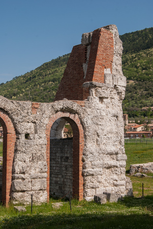 Arch of an ancient Roman theater on two floors still well preservedの写真素材