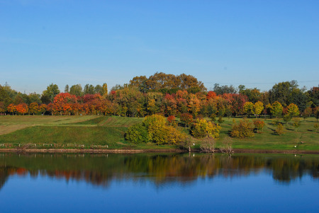 Nature around the lake in the Aironi park next to the quarryの写真素材