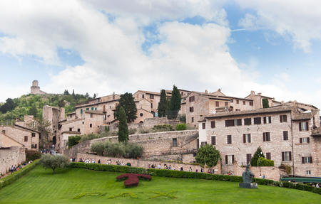 Panorama from the main Saint Francis church entrance with written Paxの写真素材