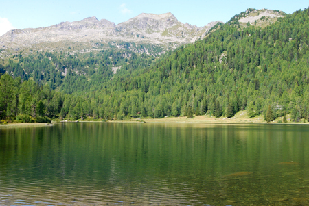 Natural lake with very cold water in the high altitude mountainsの写真素材
