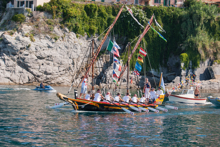 Two pastors on the old U Dragun boat in the patronal feast of Stella marisのeditorial素材